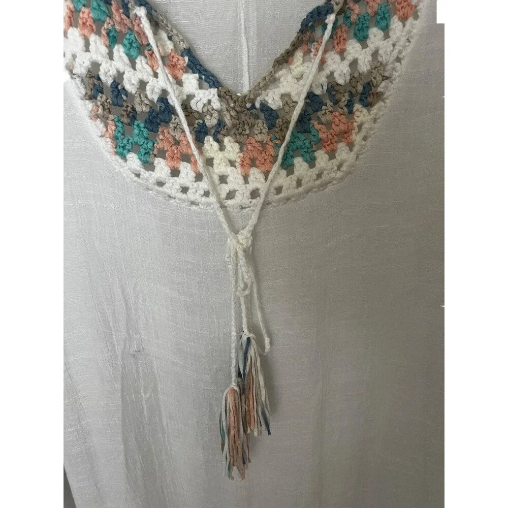 Milana Fashion White Cotton Blend Color Tassel /crochet Swim Cover  L/XL